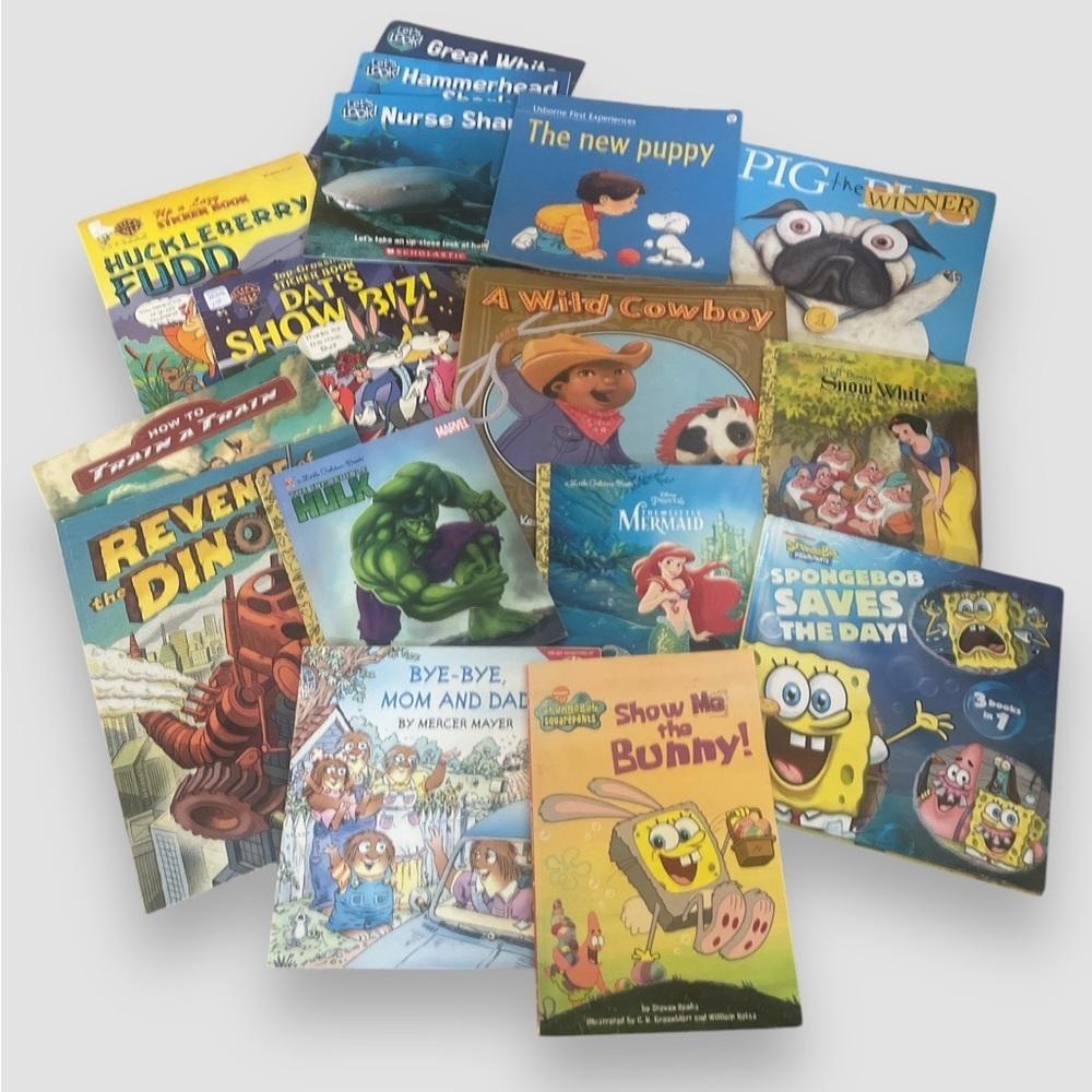 Lot of 16 Children’s Assorted Books Ages 4-8 Grade School SpongeBob Disney Euc